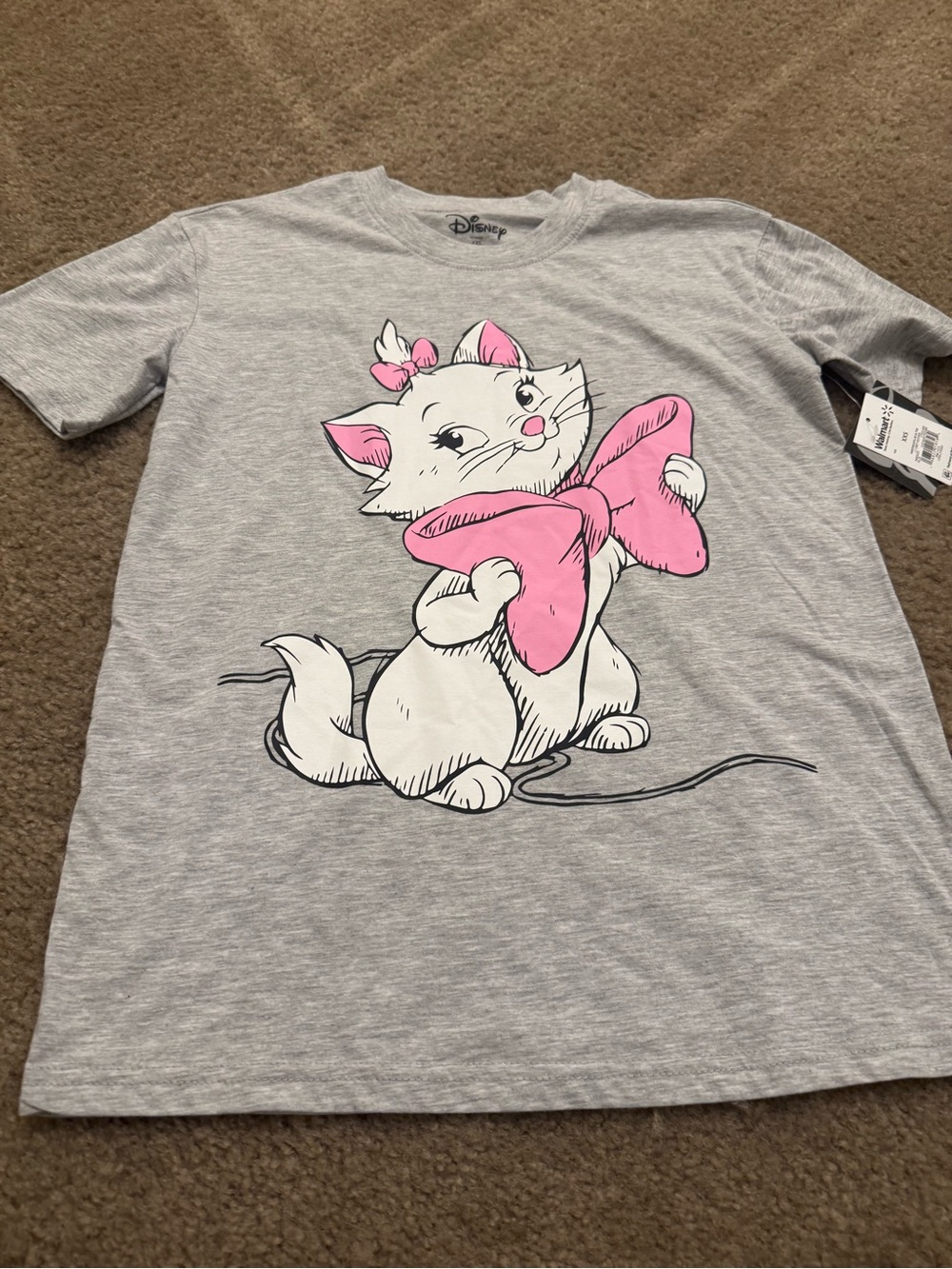 Disney Pets Cat Graphic Tee - Gray with Pink Bow